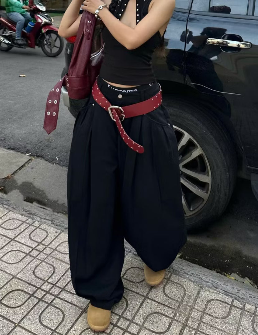 RECEPTIVE curved wide leg pants