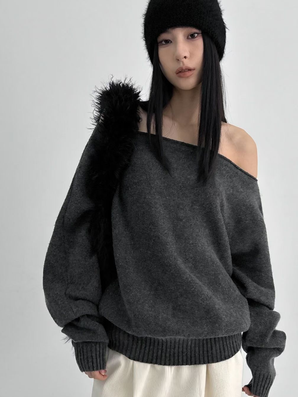 【歐美感針織Top】Ribbed Off Shoulder Cardigan