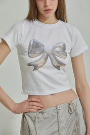 Silvery Ribbon Crop T-shirt