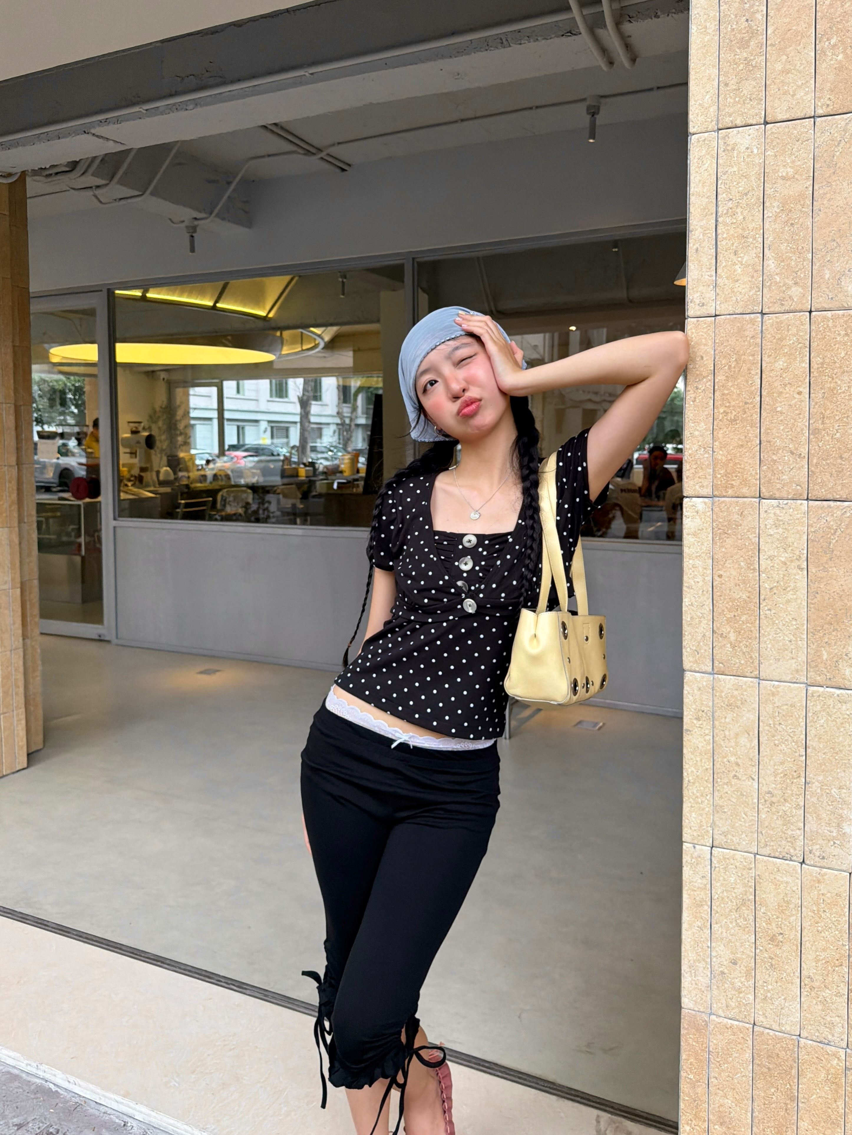 Noir Polka Dot Button Tube Top