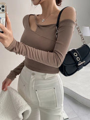 Solid Shoulder Cut Crop Top