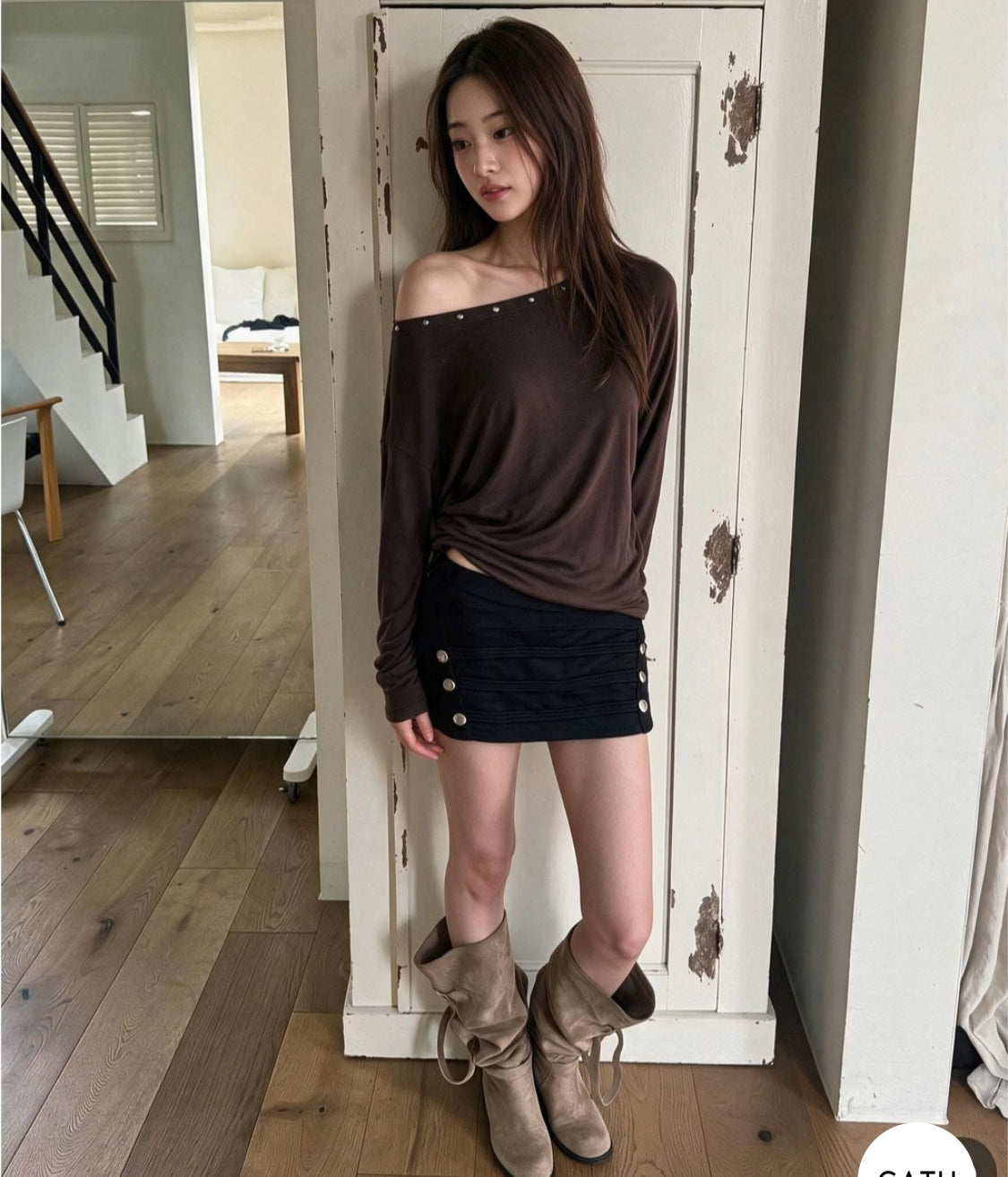 Off shoulder Long sleeve T-shirt