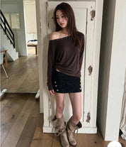 Off shoulder Long sleeve T-shirt