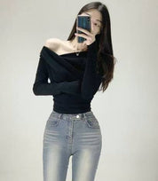 【$99系列｜ Office必入款～】Basic Solid Single Shoulder Long Sleeve Top