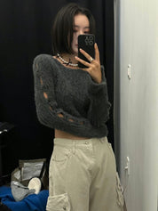 Solid Fluffy Hollow Out Crop Top