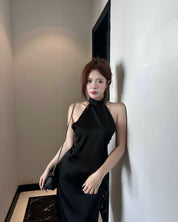 Black Silk Halter Two-Piece Set