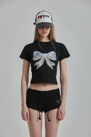 Silvery Ribbon Crop T-shirt