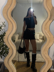 【型格破爛風短裙】Solid Ripped Rivet Mini Skirt