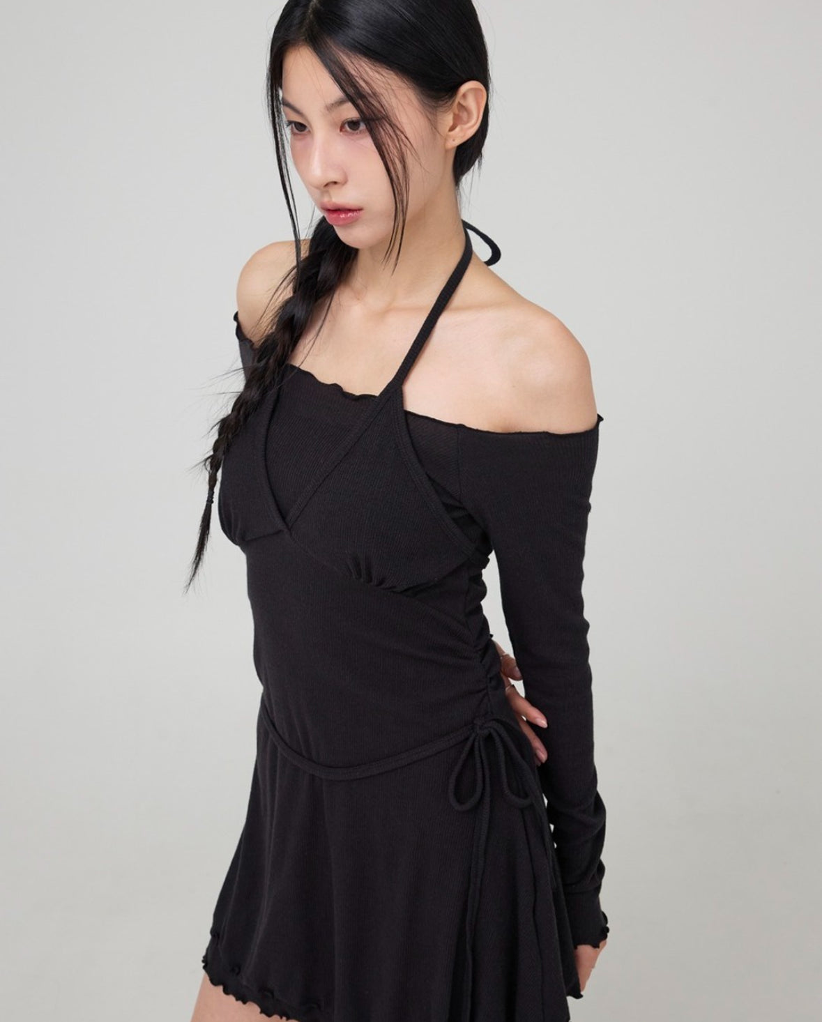 【Party Dress系列上線！】Solid Multi Tie Off Shoulder Dress