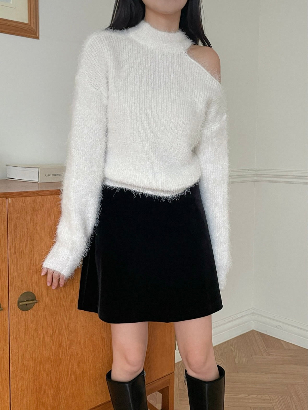 【海馬毛毛冷衫】Fluffy Solid Shoulder Cut Cardigan