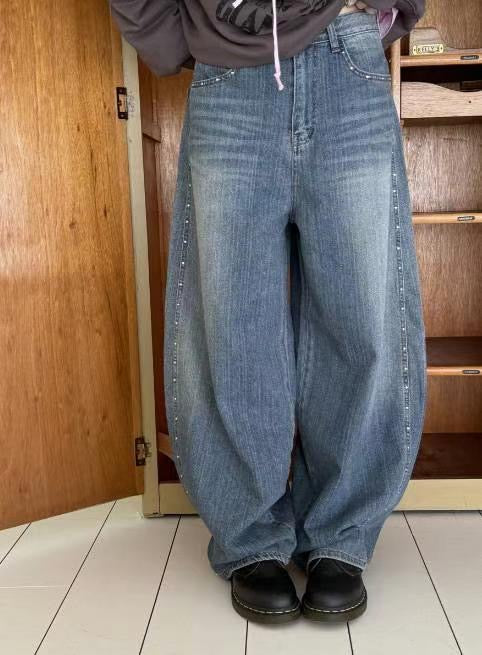 【人氣鉚釘彎刀牛仔褲】Viral Rivet Barrel Jeans