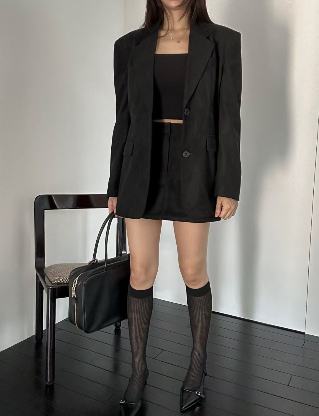 【麂皮西裝套裝｜可分開入手】Solid Suede Pocket Blazer Set