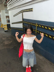 【美式女孩推薦! 立體皺摺質感】Ruffle Ribbon Shoulder Top