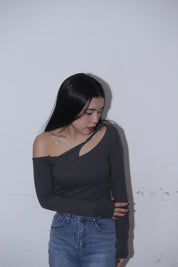 Solid Shoulder Cut Crop Top