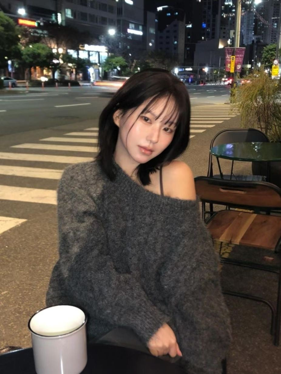 【麻花單肩針織Top】Cable Ribbed Off Shoulder Cardigan