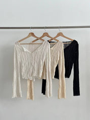 【直紋質感薄長袖🎐】Textured See Through Top