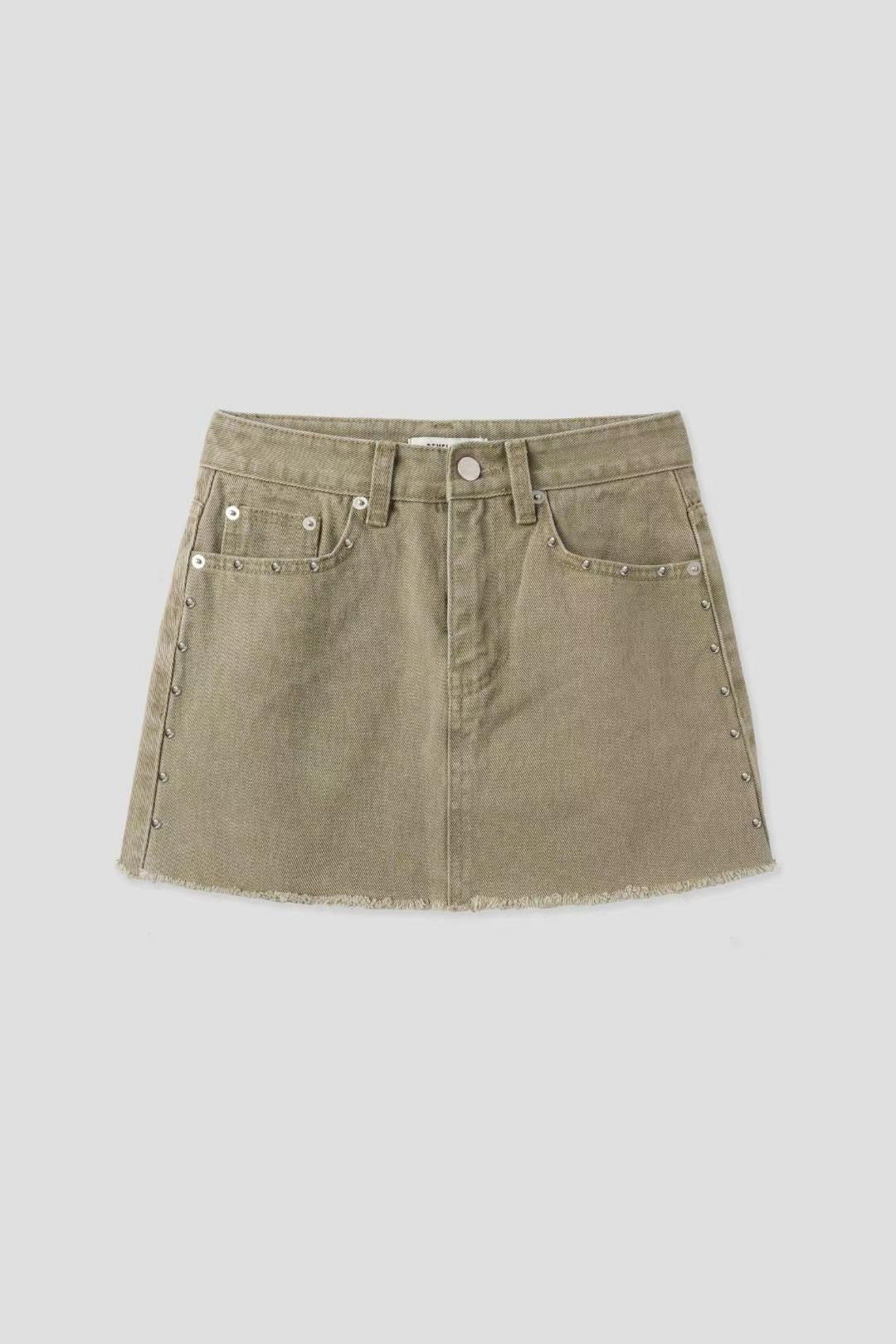 【型格破爛風短裙】Solid Ripped Rivet Mini Skirt