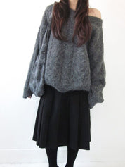 【麻花單肩針織Top】Cable Ribbed Off Shoulder Cardigan