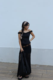 【Ballet Core必備! Lace質感Max】Basic Solid Button Front  Lace Off Shoulder Top