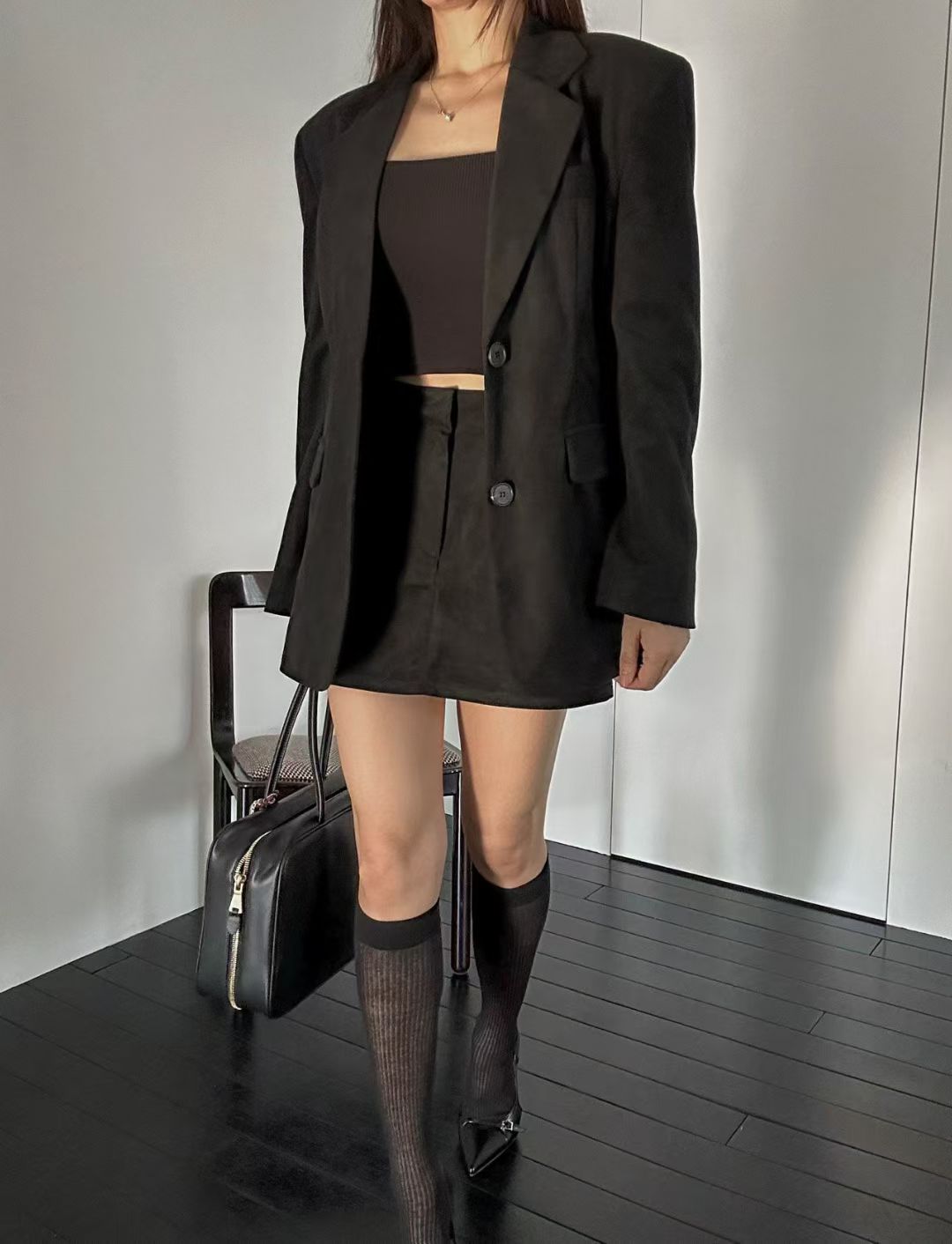 【麂皮西裝套裝｜可分開入手】Solid Suede Pocket Blazer Set