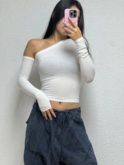 【歐美風百搭款】Diva Solid Single Shoulder Top