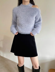 【海馬毛毛冷衫】Fluffy Solid Shoulder Cut Cardigan