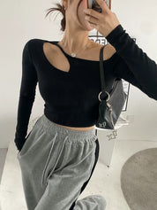 Solid Shoulder Cut Crop Top