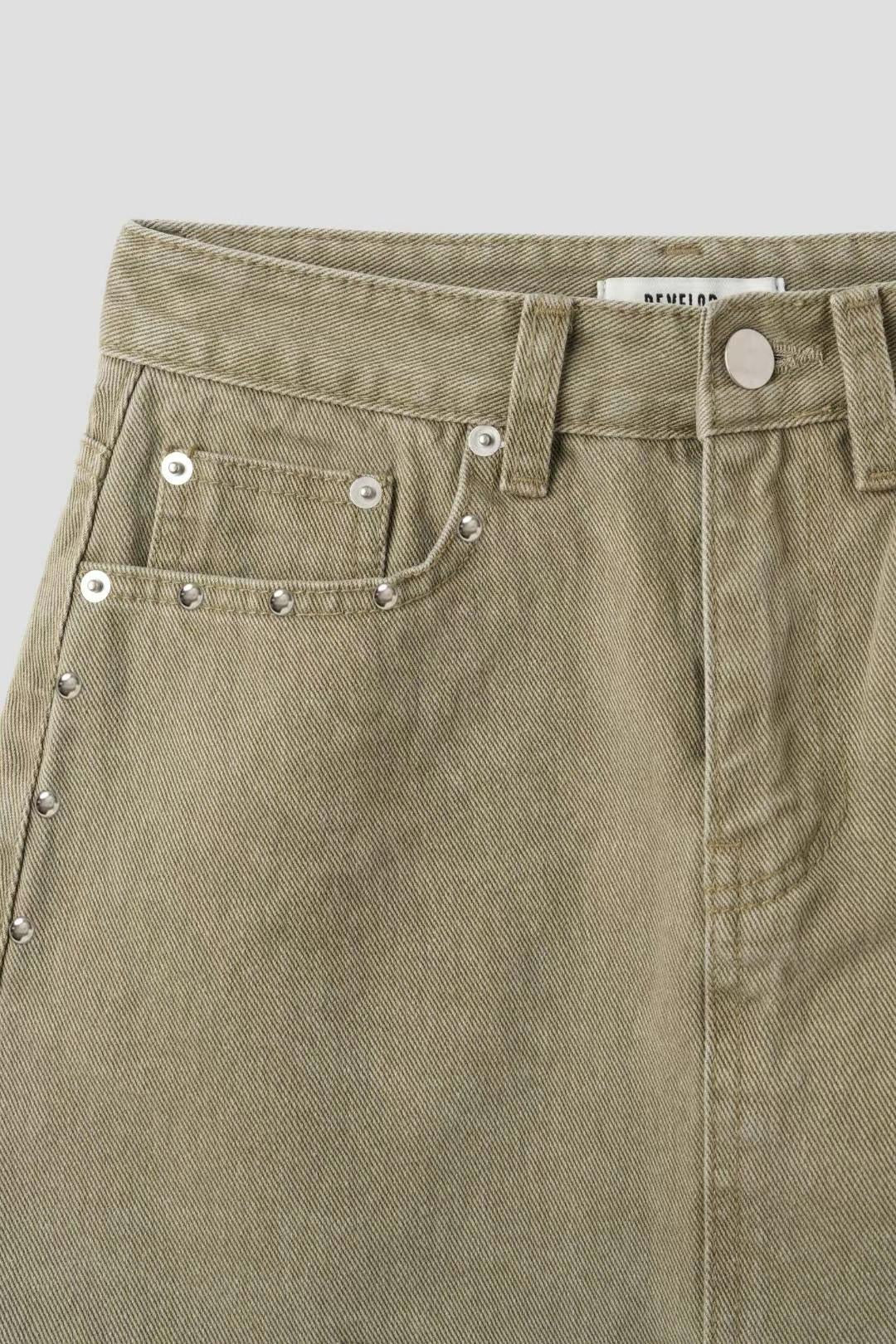 【型格破爛風短裙】Solid Ripped Rivet Mini Skirt