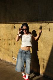 【美式女孩推薦! 立體皺摺質感】Ruffle Ribbon Shoulder Top