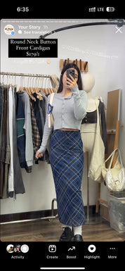 Blue Checkered Long Skirt