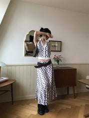 【復古美式女生必入】Button Front Checkered Halter Top