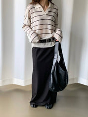 【秋冬必備｜透膚感Max！】See Through Striped Collared Cardigan