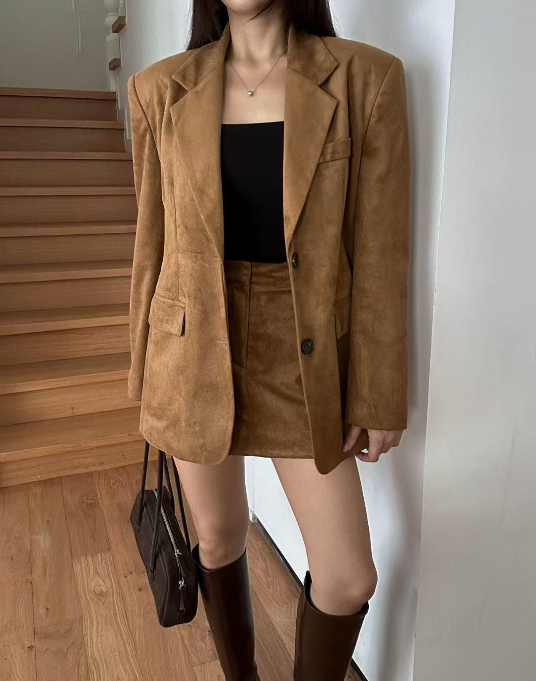 【麂皮西裝套裝｜可分開入手】Solid Suede Pocket Blazer Set