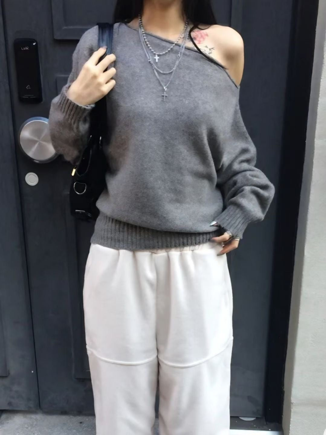 【歐美感針織Top】Ribbed Off Shoulder Cardigan
