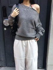 【歐美感針織Top】Ribbed Off Shoulder Cardigan