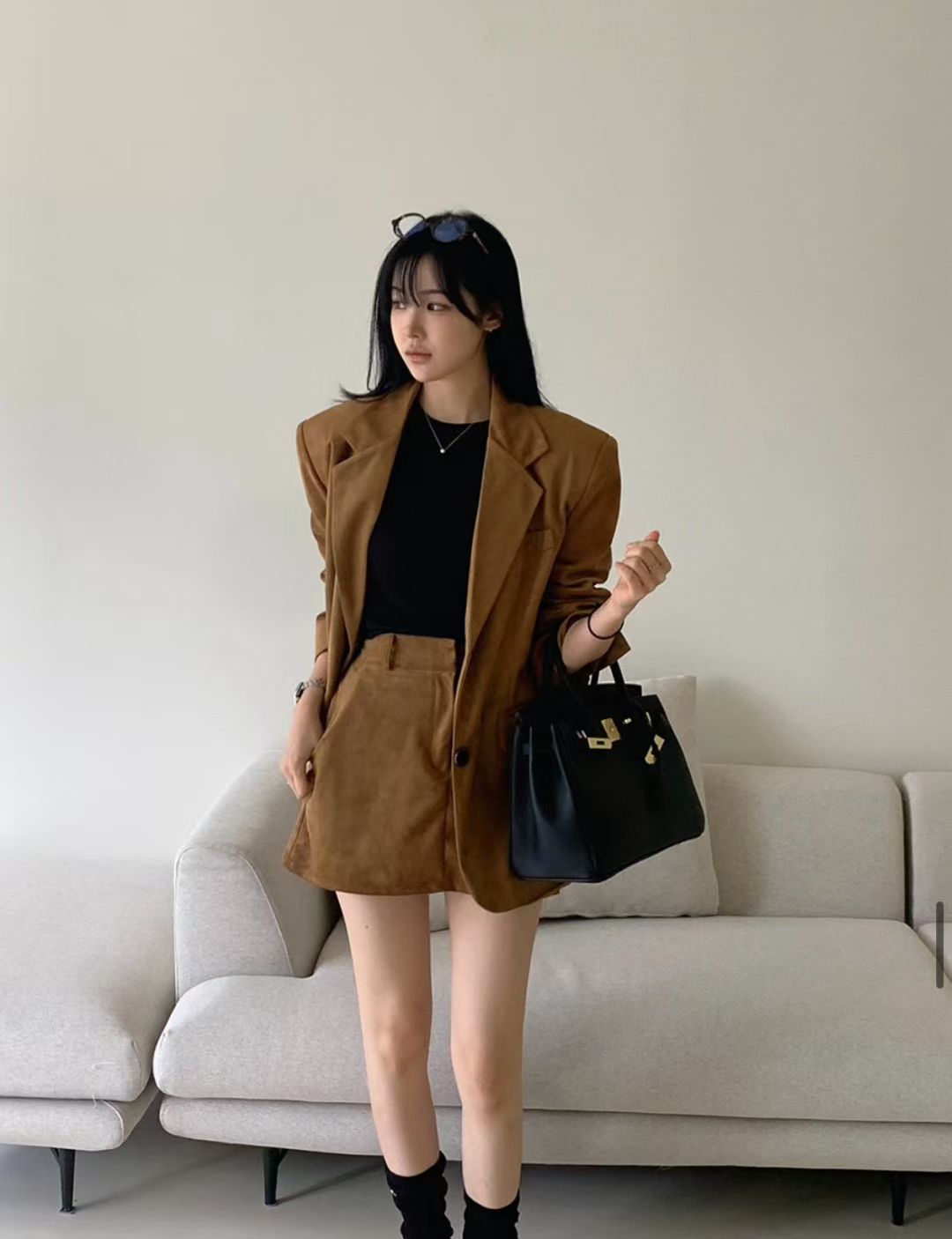 【麂皮西裝套裝｜可分開入手】Solid Suede Pocket Blazer Set