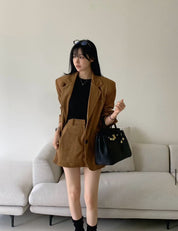 【麂皮西裝套裝｜可分開入手】Solid Suede Pocket Blazer Set