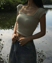 【方領氣質upupup!!!】Squared Neck Baby Crop Top