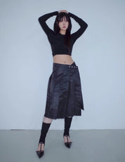 【入門款廢土風top～】Solid Hooded Cross Neck Long Sleeve Crop Top