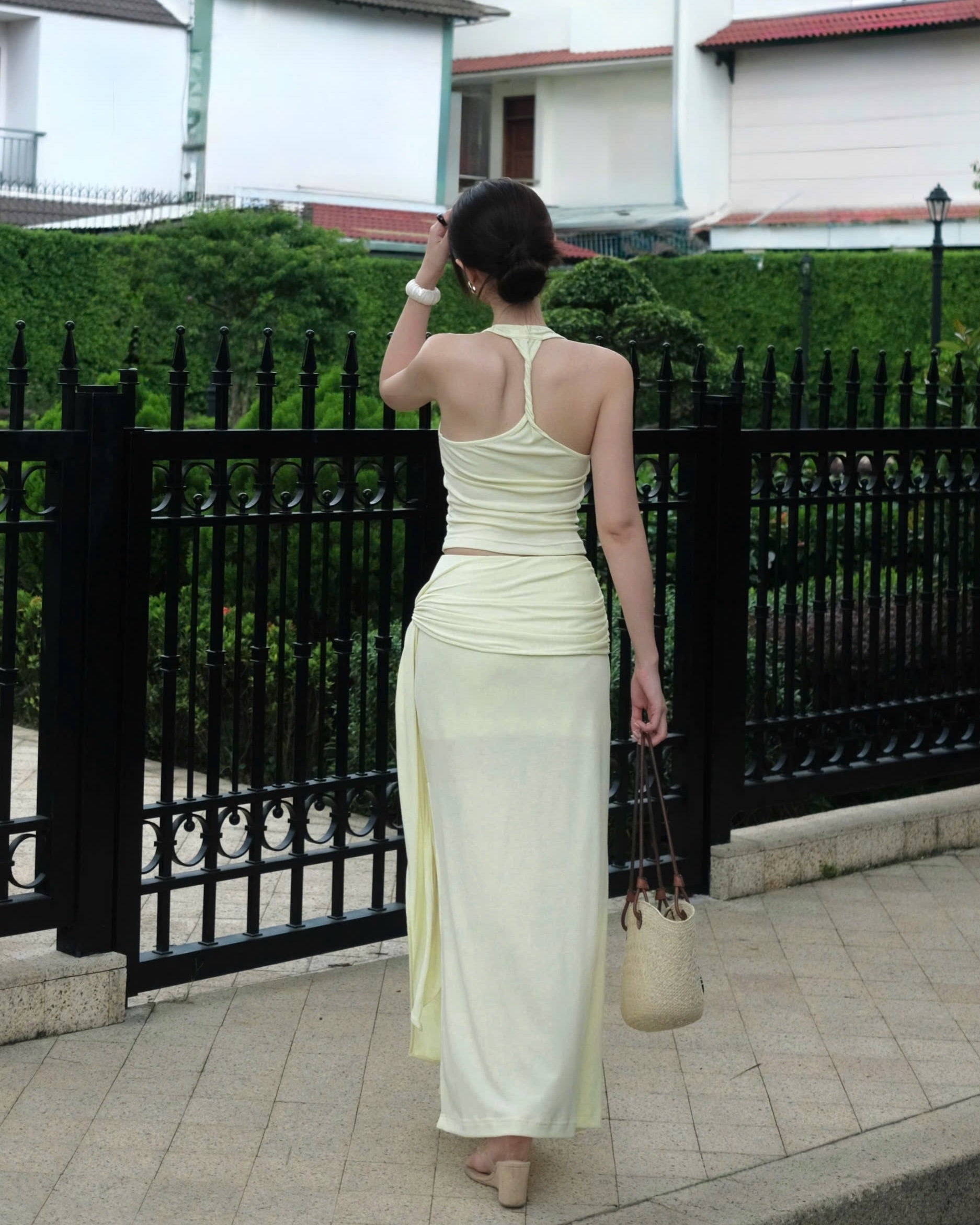 Buttercream Draped Halter & Skirt Set