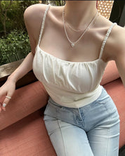【✔️PAD｜皺褶設計】Solid Ruched Bust Padded Bra Top