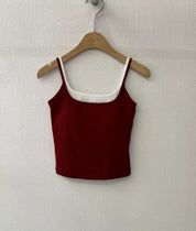 【✔️PAD｜拼接設計】Layered Double Strap Padded Cami Top