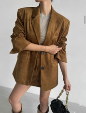 【麂皮西裝套裝｜可分開入手】Solid Suede Pocket Blazer Set