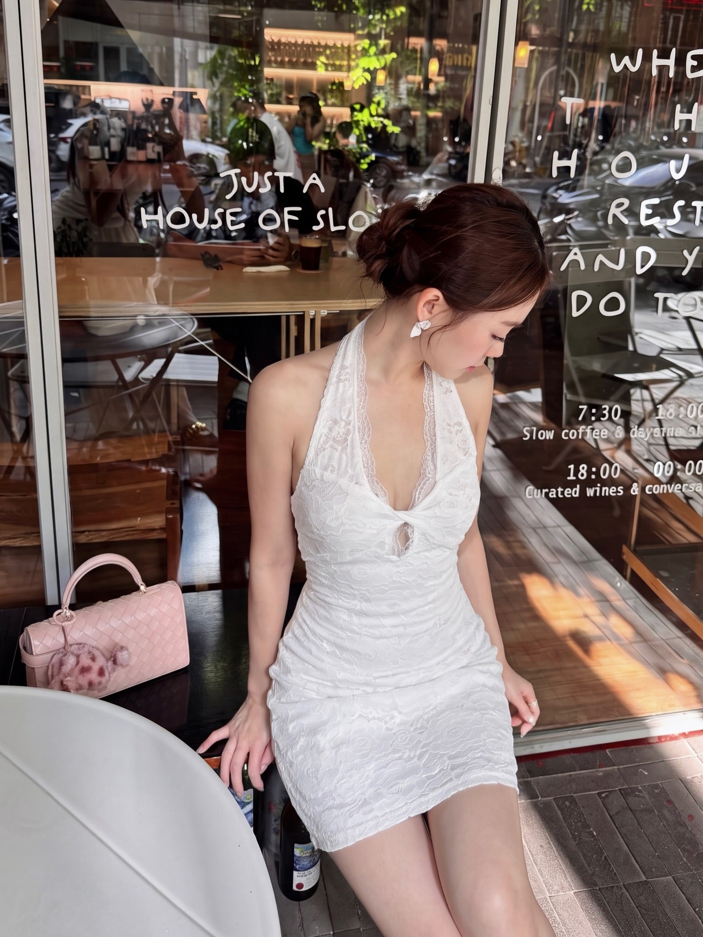 Ivory Twist Lace Halter Mini Dress