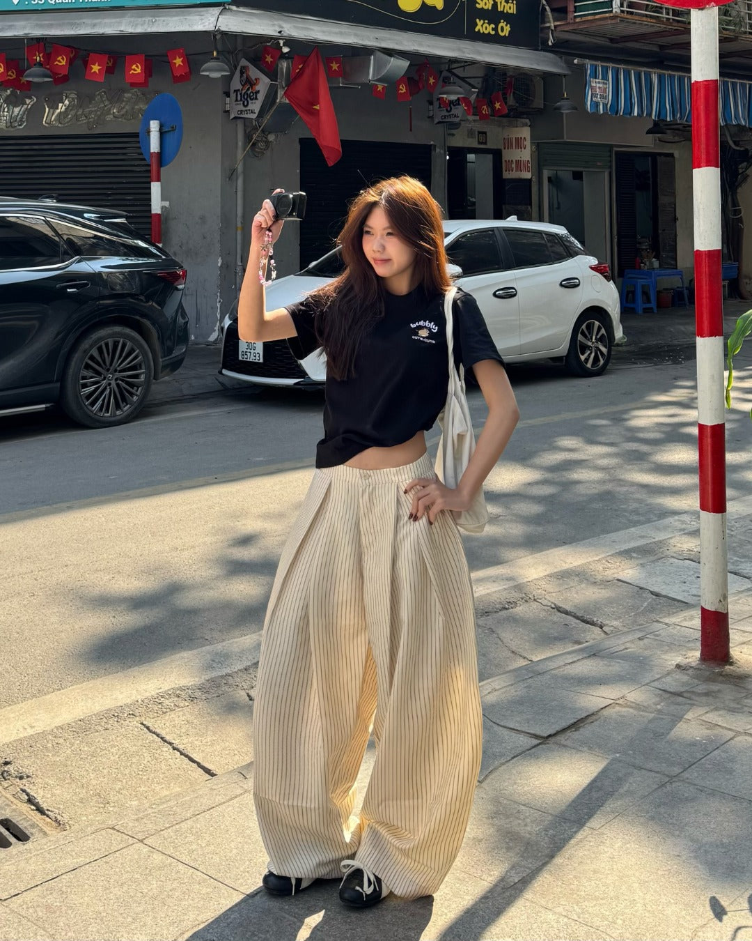 Outerity striped wide leg pants