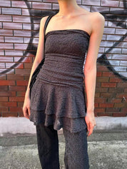 【歐美風平口繡花短裙】Solid Lace Tube Top Dress