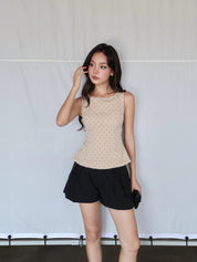 Blue Polka Dot Tie-back Top