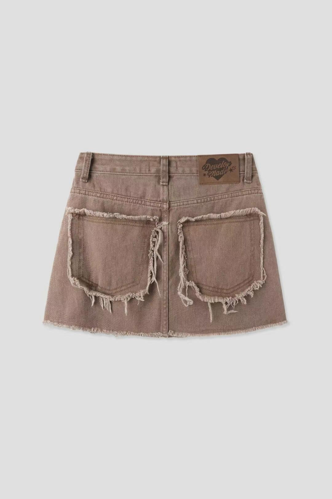 【型格破爛風短裙】Solid Ripped Rivet Mini Skirt