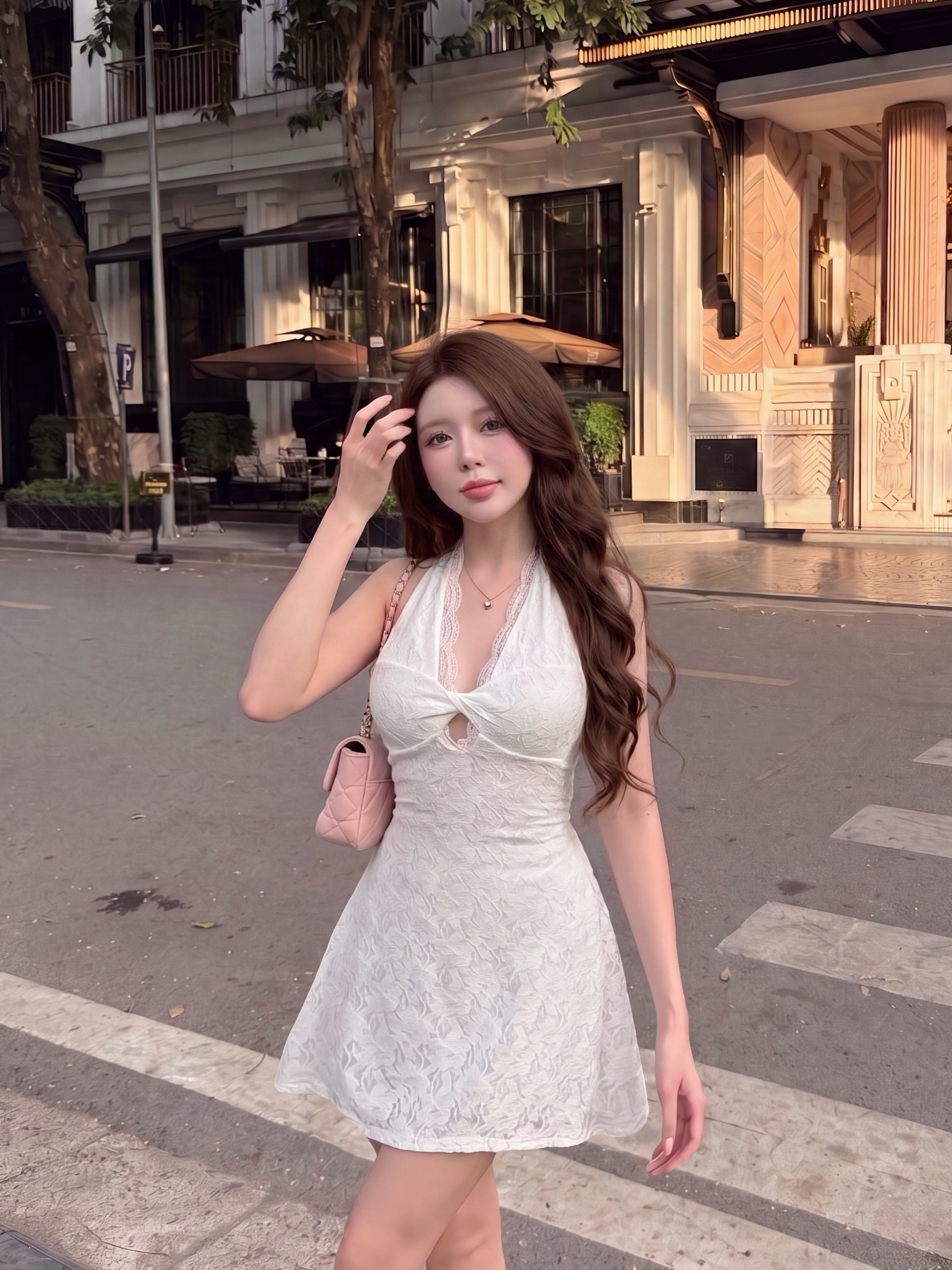 Ivory Twist Lace Halter Mini Dress