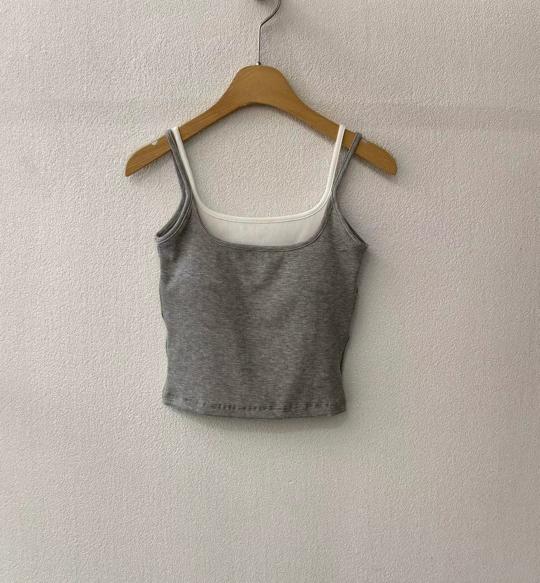【✔️PAD｜拼接設計】Layered Double Strap Padded Cami Top